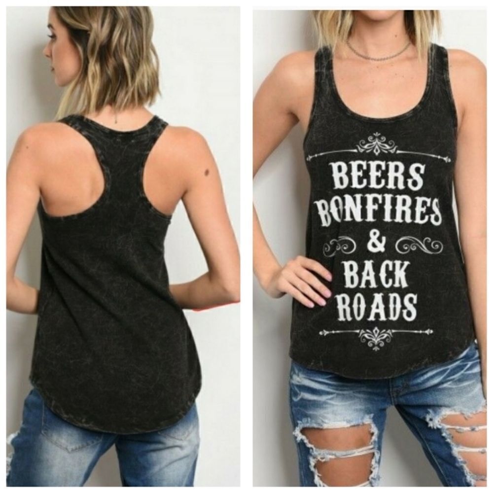 Black Racerback Tank Top  "Beers Bonfires & Backroads"